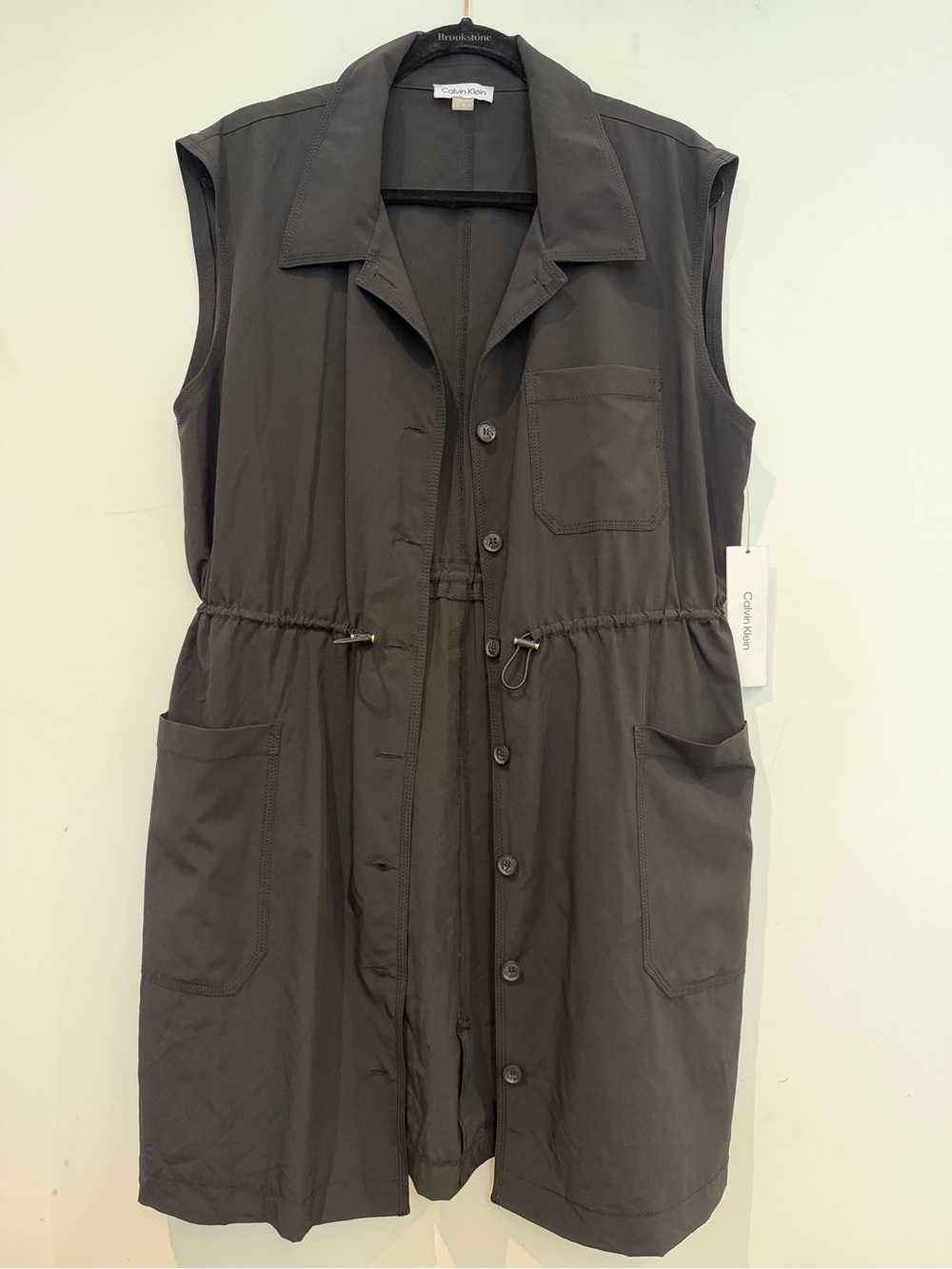 Calvin Klein Sleeveless Button-Front Midi Dress in Dark Gray